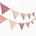 2 x 2 Sets of Dusty Pink Pennant Banner Flags Nursery Garland 24Pcs Blush Pink Linen Fabric Triangle Streamers for Kids Girls Birthday Boho Baby Bridal Shower Wedding Party Decorations Baby Bedroom Decor
