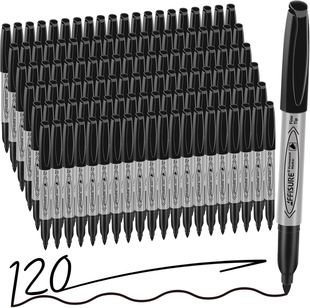 Permanent markers, 120 packs permanent markers bulk, quick drying in one second, waterproof, smooth, not easy to erase, durable, can be marked on glass, tiles and cloth, office supplies,Gray shell