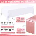 Tudomro 12 Pcs White and Rose Gold Disposable Plastic Tablecloths and Satin Table Runner Set, 54 x 108 Inch Tablecloth, 12 x 108 Inch Table Runners for Wedding Baby Shower Birthday Party
