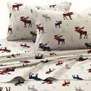 Tribeca Living Flannel Sheets in King Size, Deep Pocket 100% Cotton, 170 GSM Extra Deep Pocket 24-Inch 4 Piece Sheet Set inPlaid Moose Print