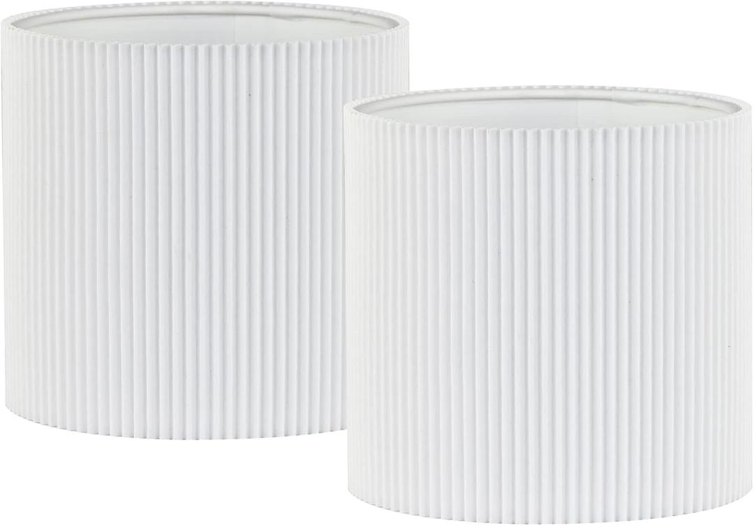 LAMPWELL KETTE Clip-on Pleated Fabric Lamp Shades for for Table Chandelier Wall Lamp,Set of 2,Small Drum,5.4"5.4"H5.2",TC fabric,Handmade,Modern Trendy Decorative,ONLY FOR CANDLE BULB,White