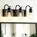 20 Inch Bathroom Light Fixtures, 3-Light Black Vanity Lights, Bathroom Lighting Fixtures Over Mirror with Clear Glass Shade, Wall Lamp for Bathroom Bedroom Cabinet (Bulbs Not Included)