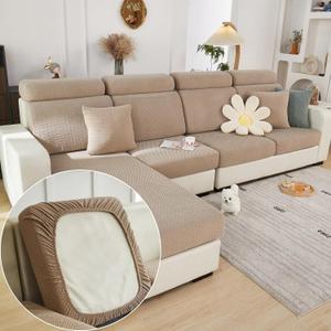 Yoovat Couch Cushion Covers for Sofa Couch Covers Wear-Resistant Universal Sofa Cover Washable Stretch for Sectional Slipcovers (Texture-Light Coffee, Chaise Cover) 40"D x 69.98"W x 6"H