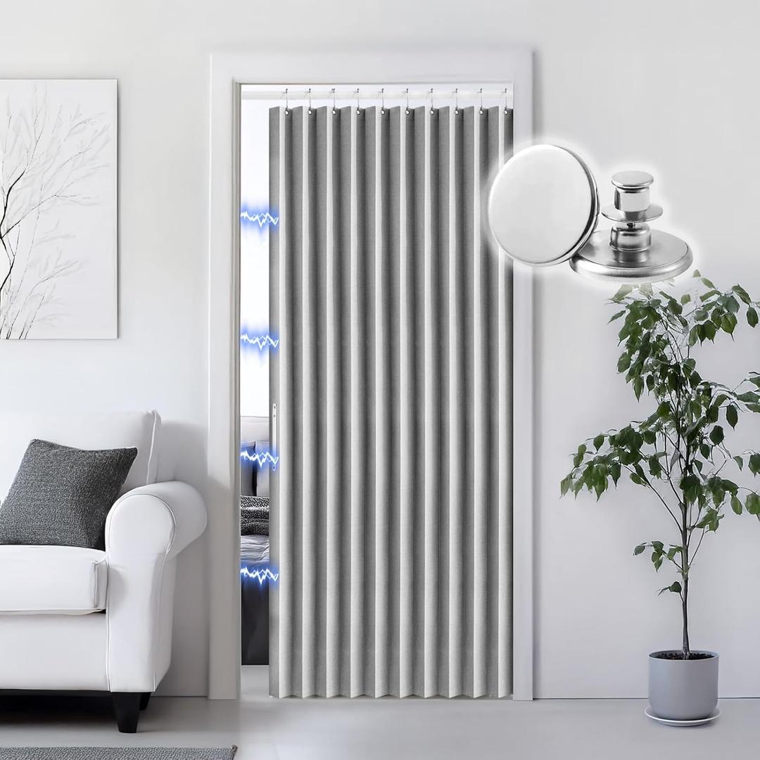 RINHARTEX Blackout Accordion Style Magnetic Door Curtain for Closet Pleated Folding Doorway Curtain Accordion Door Interior Room Divider Bedroom Bathroom Living Room (42x78,Grey) (Gray)