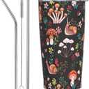 Yobvec Cute Mushroom Tumbler with Lid and Straw, 20 Oz Stainless Steel Insulated Water Bottle Travel Coffee Mug