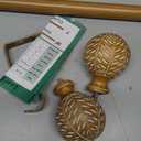 Wood Double Curtain Rod, Boho Decorative Long Dual Curtain Rods for Windows 84 to 120 Inch, 1" Adjustable Heavy Duty Double Rod, Unique Handmade Imitation Wood Grain Leaf Finial Design