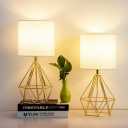 SOTTAE Gold Table Lamps Set of 2, Small Gold End Table Lamp with White Fabric Shade,Bedside Nightstand Lamp with Geometric Metal Design,Modern Desk Lamp for Living Room Bedroom