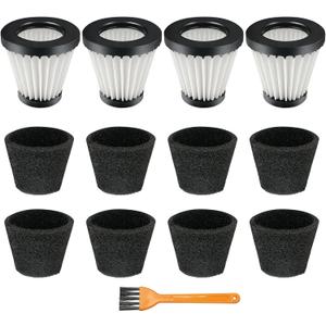 4 Pack F117 Filters Compatible with Dirt Devil Scorpion Handheld Vacuum Cleaner, Part # AD40117, with 8 Foam Sleeves & 1 Brush