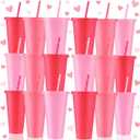 Skylety 24 Pcs Hot Pink Plastic Cups with Lids and Straws 24 oz Hot Pink Reusable Tumbler Party Supplies for Drinks Cups Bulk for Wedding Bridal Baby Shower Birthday