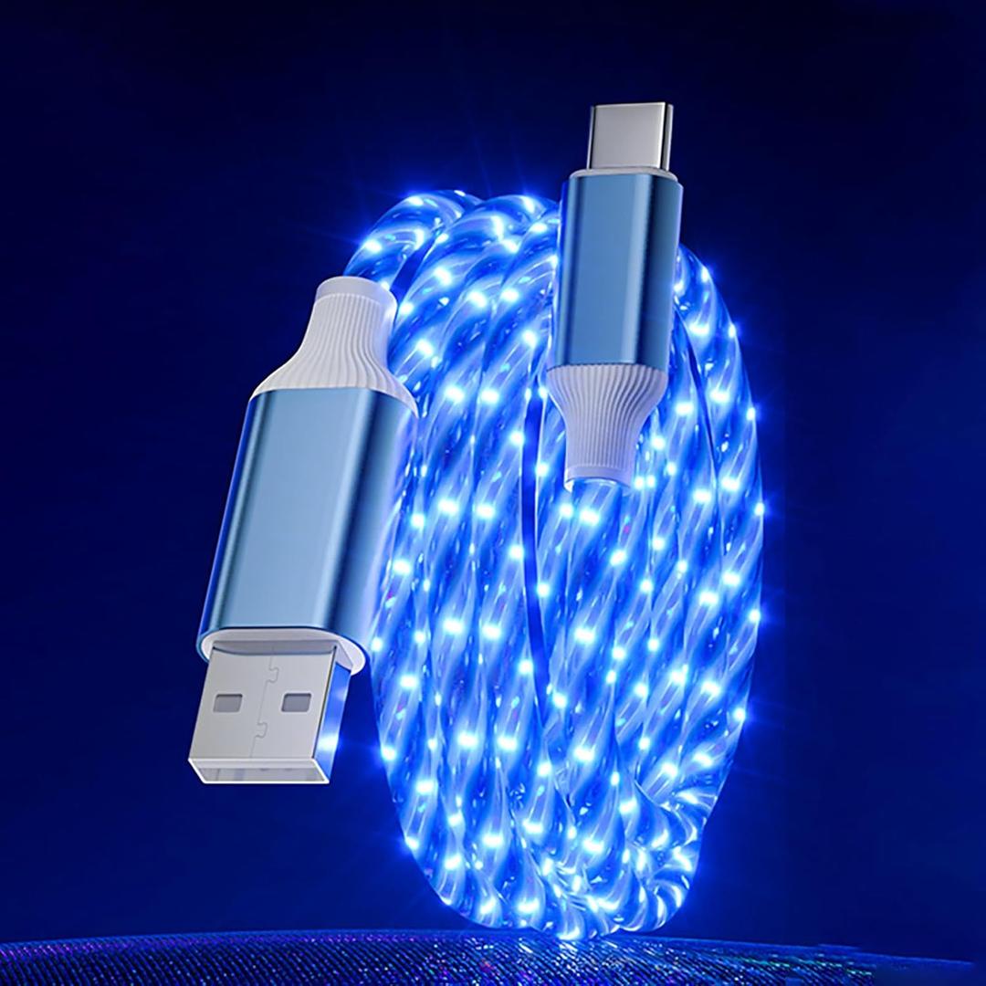 10FT LED USB A to C Cable Starry Light Up Type C Charging Cable Lighted USB C Charger Cord Compatible with Phone 16 15, Samsung Galaxy S24 S23, Pixel and More,Blue