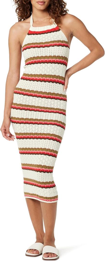The Drop Womens Jayla Sleeveless Crochet Midi Dress (Medium, Birch Stripe) The Drop Womens Jayla Sleeveless Crochet Midi Dress (Medium, Birch Stripe)