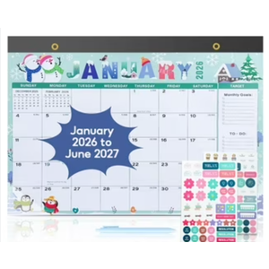2026-2027 Desk Calendar - January 2026 - December 2026 Calendar, 17" x 12", 18 Months Calendar, Seasonal Desktop Calendar, Notes Section
