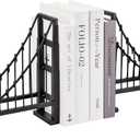 MyGift Decorative Bookends for Heavy Books, Black Metal Suspension Bridge Design Book End Shelf Decor, Architect Book Stopper Holder Stand, 2 Pcs Set