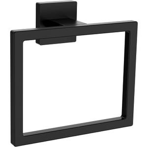 Matte Black Square Towel Ring, SUS304 Stainless Steel Hand Towel Holder for Bathroom Kitchen, Modern Style Towel Hanger, Thicken Ring Towel Holder, Towel Rack Square Wall Mounted