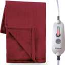 Brookstone Oversized Electric Heated Throw - Heated Blankets - 4 Heat Settings, 4-Hour Auto Shut Off, 100% Polyester, 50"x60" - Red