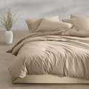 Calvin Klein - Queen Duvet Cover Set, 100% Crisp & Cool Cotton Percale Bedding, Corner Ties & Button Closure, 3 Piece Bed Set with Matching Pillowcases (Modern Cotton Washed Percale Camel Brown)