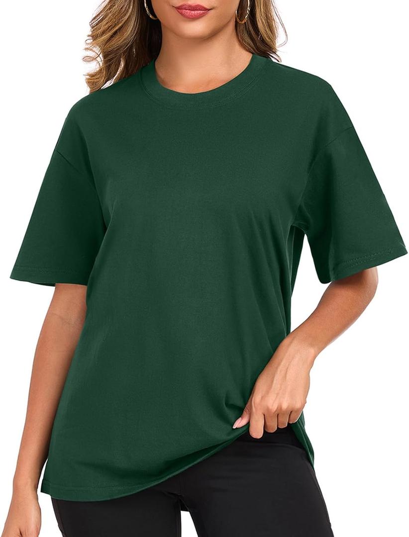 Womens Oversized Cotton T Shirts Crewneck Short Sleeve Tops Heavyweight Casual Loose Fit Drop Shoulder Fashion Tees XL
