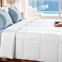 Duvet Insert Queen Size - Lightweight Comforter, Quilted Cooling Duvet Insert, Down Alternative Summer Comforter with 8 Tabs, Ultra Soft, Striped, Machine Washable, Queen, White90x90