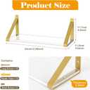 Clear Shelves, Gold Floating Shelves Wall Mounted Set of 2, 8mm Transparent Acrylic, Invisible Wall Shelves for Bedroom, Living Room, Bathroom, Kitchen, Office Display Decor (13in)