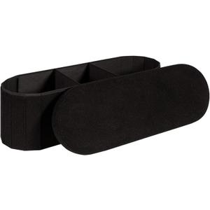 Storage Ottoman Bench, 43.3" Oval Upholstered Ottoman Foot Rest Foldable Boucle End of Bed Storage Bench for Living Room, Entryway, Black