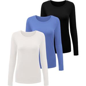3 Pack Underscrub Long Sleeve Women Crew Neck Comfort Tee, Scrub Undershirt, 3 XL