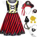 Eledobby Girls Pirate Costume Kids Halloween Dress Up Toddler Pirate Outfits Christmas Birthday Gift (2-3T, Red 3602)