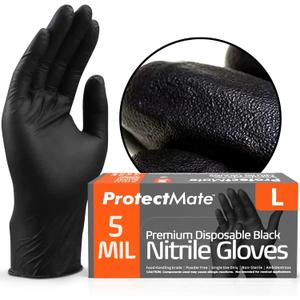5 Mil Black Nitrile Gloves for Food Prep - Textured Food Prep Gloves - Food Handling Gloves Disposable Latex Free, Large