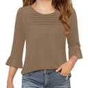 Sunborui Girls Summer 3/4 Length Sleeve Tops Casual Cute Shirts Ruffle Bell Sleeve Front Pleated Blouses (Brown,13 Years) (Brown, XL)