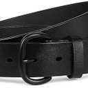SANSTHS Women Leather Belt for Jeans Pants Dresses Black Ladies Waist Belt with Black Buckle  : Fit for Waist Size 43"-46"