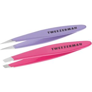 Tweezerman Mini Slant and Point Tip Tweezer - Tweezers Set for Eyebrows, Travel Tweezers for Eyebrows, Facial Hair (2 Count (Pack of 1))
