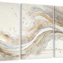 AVECCO 3 Pieces Gold Wave Abstract Wall Art, Modern Pictures Canvas Stylish Wall Decor,Minimalist Gold Art Prints for Bedroom Living Room Office Home Decoration Ready to Hang 16x24 Inch