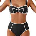 Eomenie Bikini Sets for Women Two Piece Swimsuits High Waisted Color Block Bathing Suits Tie Back Swimwear, Size L