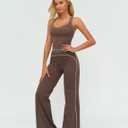 ABOCIW Two Piece Workout Sets for Women Racerback Tank Top Matching High Waist Wide Leg Yoga Pants Pilates Outfits, Small