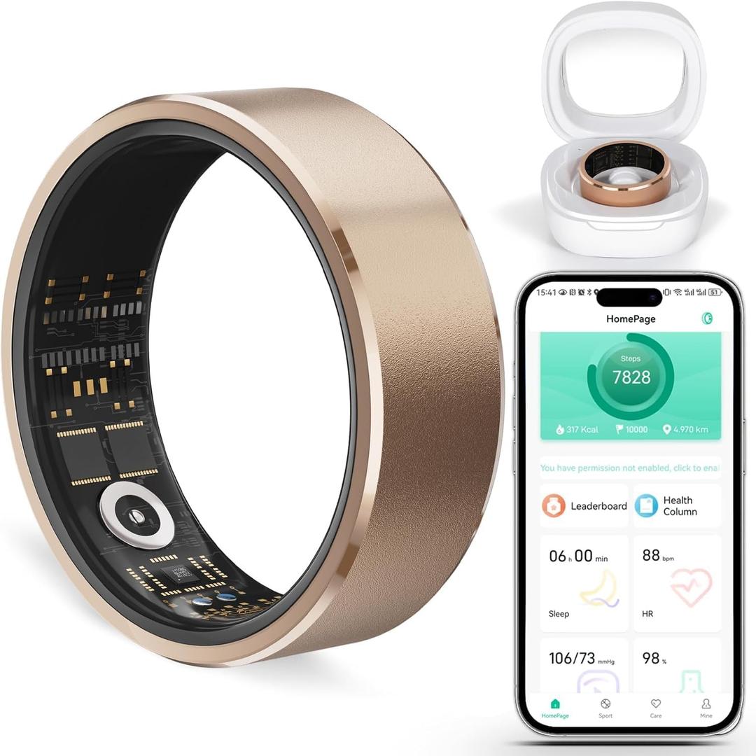 Smart Ring Fitness Tracker Ring for Men and Women - Health Heart Rate Ring with Activity Tracker, Sleep Monitor and Oximeter, No Subscription Fee, Remote Photography, IP68 Waterproof (Rose Gold, 12#)