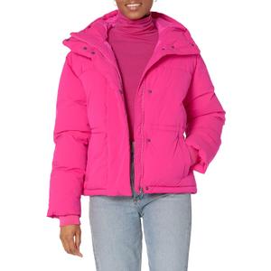 Amazon Essentials Women's Short Waisted Puffer Jacket (Large, Neon Pink)
