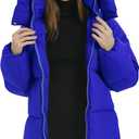PEHMEA Women Mid-Length Puffer Hooded Jacket Winter Padded Warm Coat Thicken Outerwear Coats (Blue) Medium