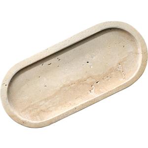 Bathroom Vanity Tray, Natural Marble Oval Sink Tray 10 Inch, Beige Travertine Vanity Tray for Soap Dispenser Modern Countertop Organizer for Kitchen Countertops, Home Decor (9.8" x 4.5" x 0.8")