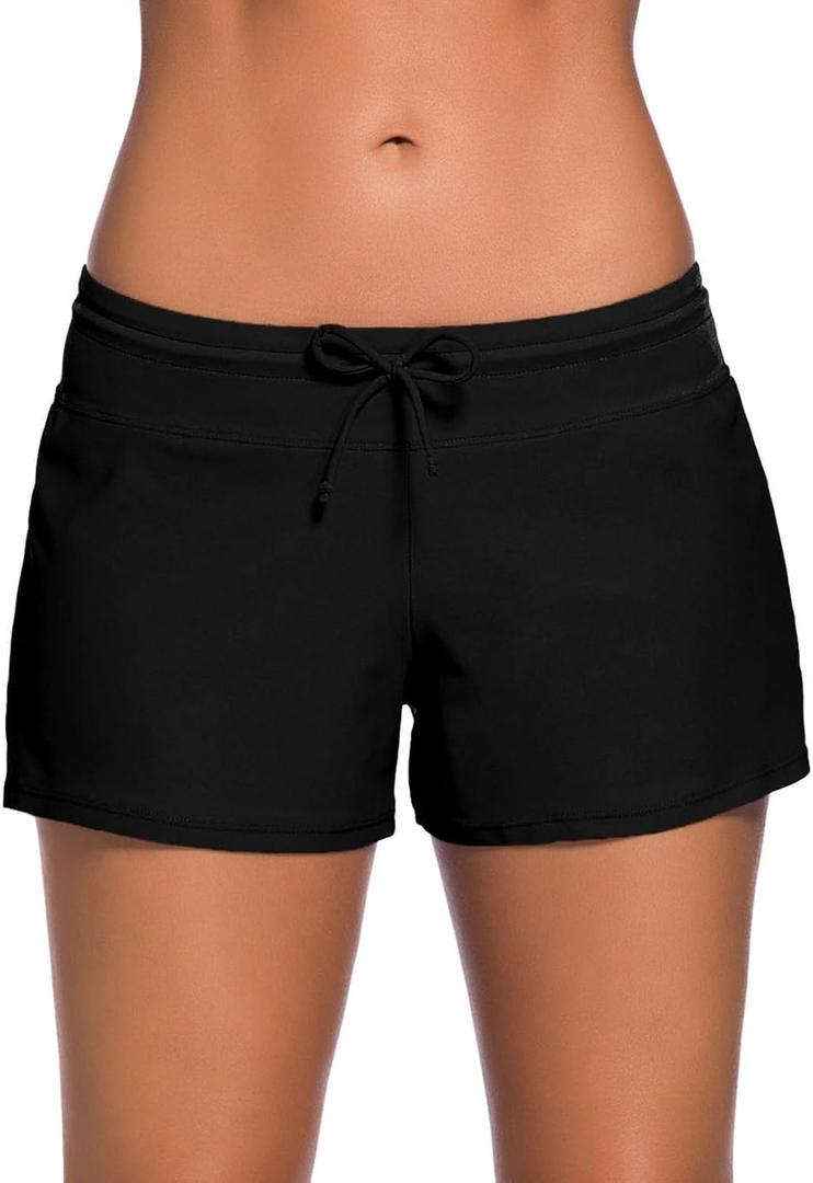 Aleumdr Womens 3" Waistband Swimsuit Bottom Boy Shorts Swimming Panty (Medium, Aa Black2)