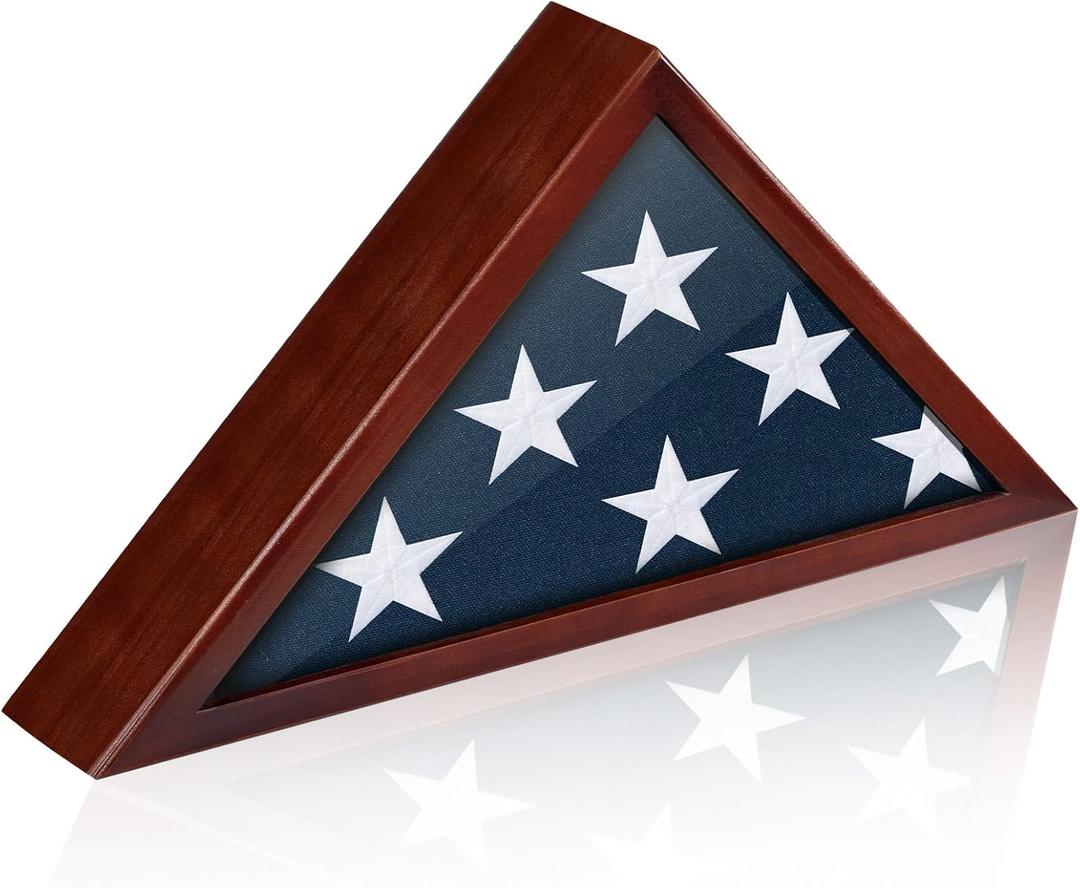 Flag Case for 3x5 FT Flag, 3'x5' American Flag Display Case Red Wood Memorial Flag Veteran Military Medal Pins Shadow Box with Acrylic Covered and Wall Mounted (Not for Burial Flag Size)