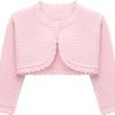 Lilax Girls' Long Sleeve Cardigan Knit Button Closure Bolero Shrug (Purple)