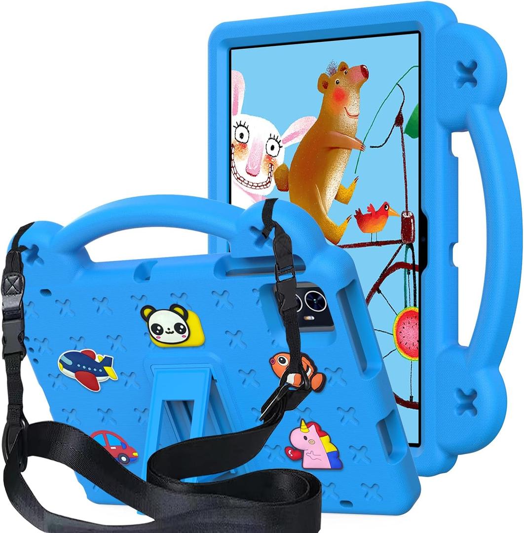 for Revvl Tab 2 Case (2025), EVA Shockproof Tablet Cover with Stand Handle Shoulder Strap,for Tmobile Revvl Tab 2 Tablet Case 10.1'' -Blue