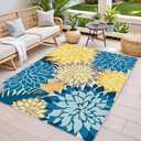 Colorful 9x12 Outdoor Area Rug Washable Multicolored Patio Rug Tropical Botanical Floral Chenille Waterproof Outdoor Carpet Non-Slip for Deck, Backyard, Porch, Ocean Dahlia