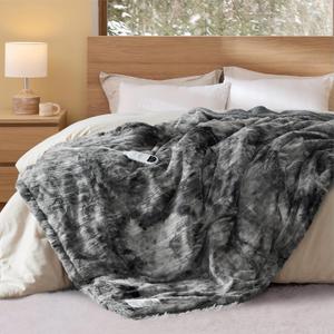 Bedsure Faux Fur Heated Blanket Full Size, Fast Heating Electric Blanket Full Size with 6 Heating Levels & 10 Time Settings, Cozy Gifts for Women Men (72x84 inches, Grey)