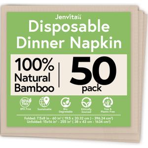 100% Bamboo Compostable Napkins (50-Pack) | Heavy Duty Napkins for Lunch, Dinner, Events, Occasions & Entertaining | Eco Friendly | 3-Ply FSC Certified | Bamboo Paper Towels | 7.5 x 8 Inch