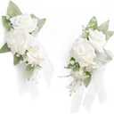 Ling's moment 2pcs Wedding Shoulder Corsage Artificial Flowers, Girl/Mother Homecoming/Prom Corsages Wristlet Dcor, etc. White Pearl