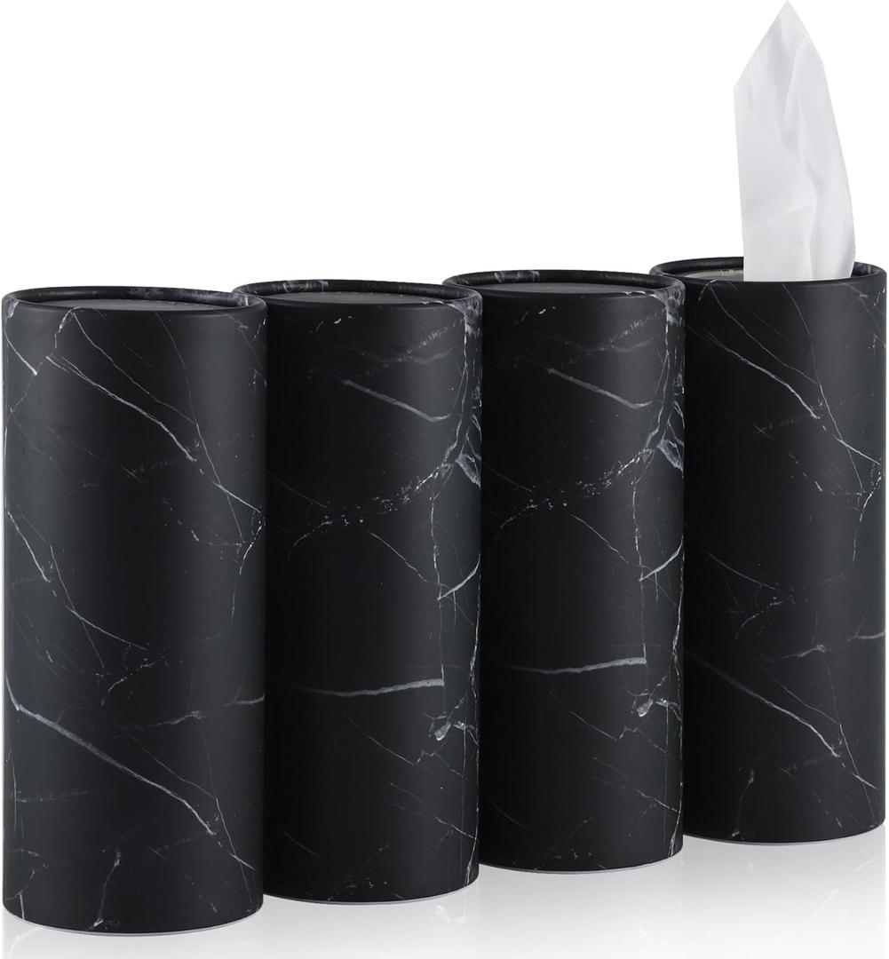 SINGARO Car Tissue Holder, 4 Pack Car Cup Holder Facial Tissues with Travel Tissue Bag, Quick and Convenient Flower Combination Car Tissue Box, Black (4 Canisters/200 Tissues) 