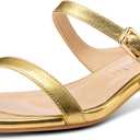 NobleOnly Two Strap Heeled Sandals for Women Kitten Heels Women Slip on Rounded Open Toe Sandals Dress Mules Sandals 1.4 Inches Heels