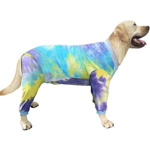 Dog Pajamas for Dogs Cotton Tie dye Pet Clothes Dog Onesie Jumpsuit Pet Sleeper Shirts Full Coverage Dog Pjs (3XL Blue Tiedye)