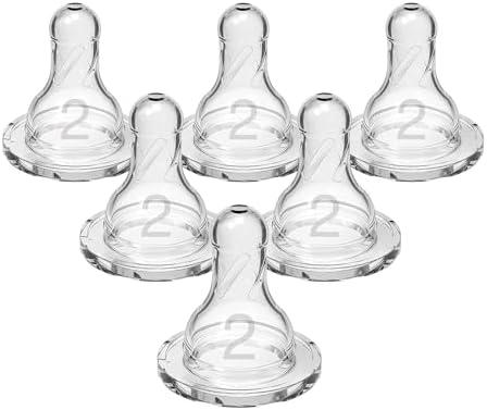 Dr. Brown’s Natural Flow Level 2 Narrow Baby Bottle Silicone Nipple, Medium Flow, 3m+, 100% Silicone Bottle Nipple, 6 Count Pack of 12