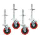 6 inch Scaffolding Caster Wheels with Brake, 1-1/4" OD Scaffold Screw, 12" Hight Screw 4 Pack Adjustable Leveling Scaffolding Wheels
